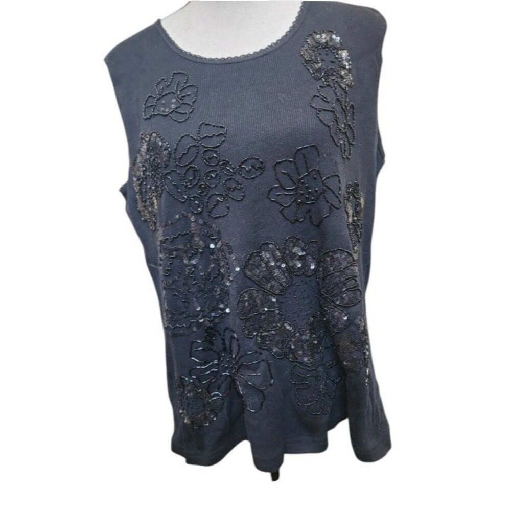 Stonebridge Black Beaded Tank Top Size XL Cotton Knit